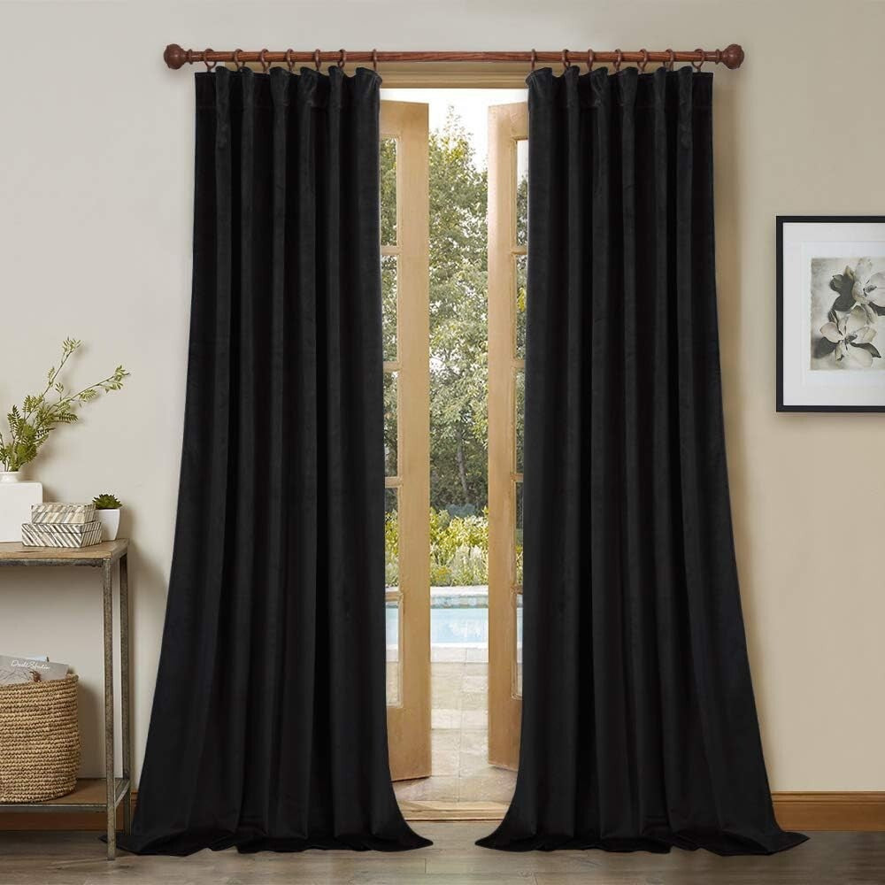Elegant Black Velvet Blackout Curtains 52W x 132L - Stylish Thermal Insulation