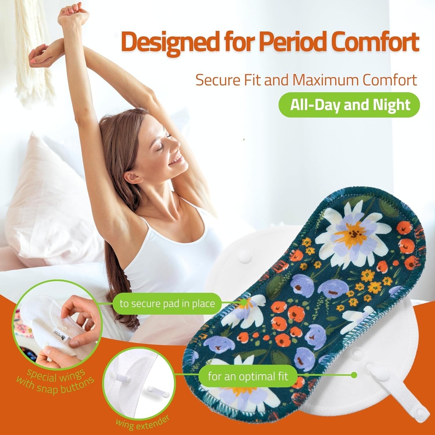 Biodegradable Heavy Flow Reusable Period Pads - Soft Organic Cotton 6-Pack