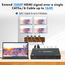 Load image into Gallery viewer, Professional Grade HDMI Extender Splitter 1 Input to 4 Outputs - 164ft Range