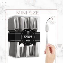 Load image into Gallery viewer, Bulk Pack of 500 Mini Disposable Silver Forks - Elegant 4-inch Dessert Utensils
