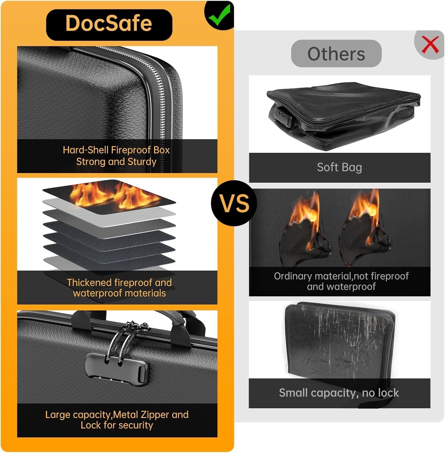 Fireproof & Water-Resistant File Organizer with Lock - 13 Pocket Accordion Style