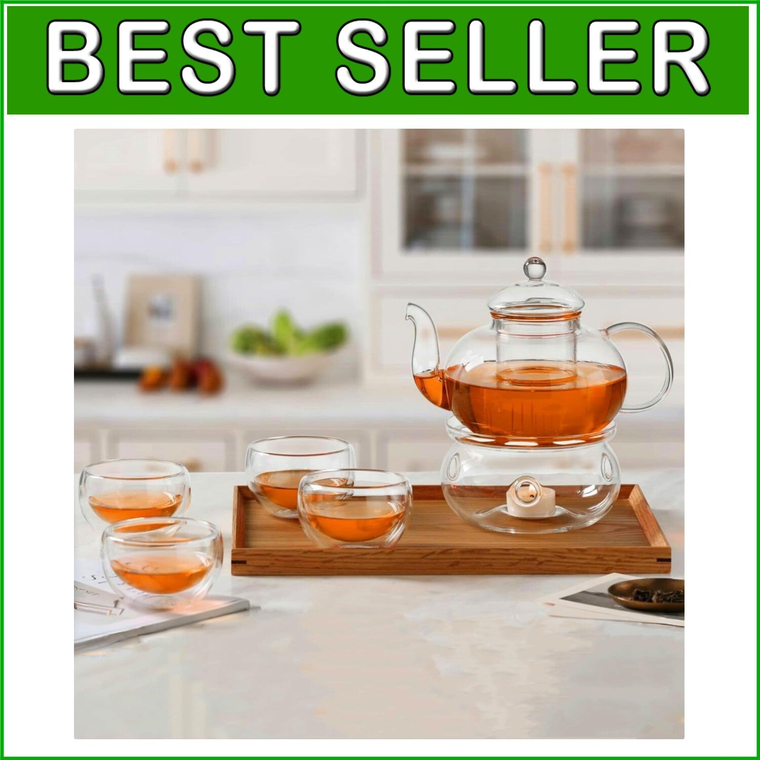 Brewing Delight: 33.8oz Glass Teapot with Removable Infuser + 4 Teacups