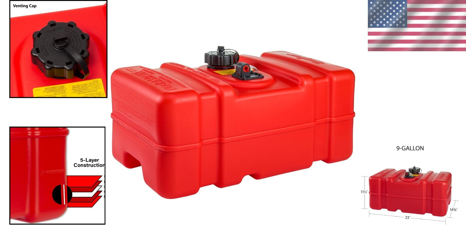 9-Gallon Portable Marine Fuel Container with Vented Cap - Safe & Reliable
