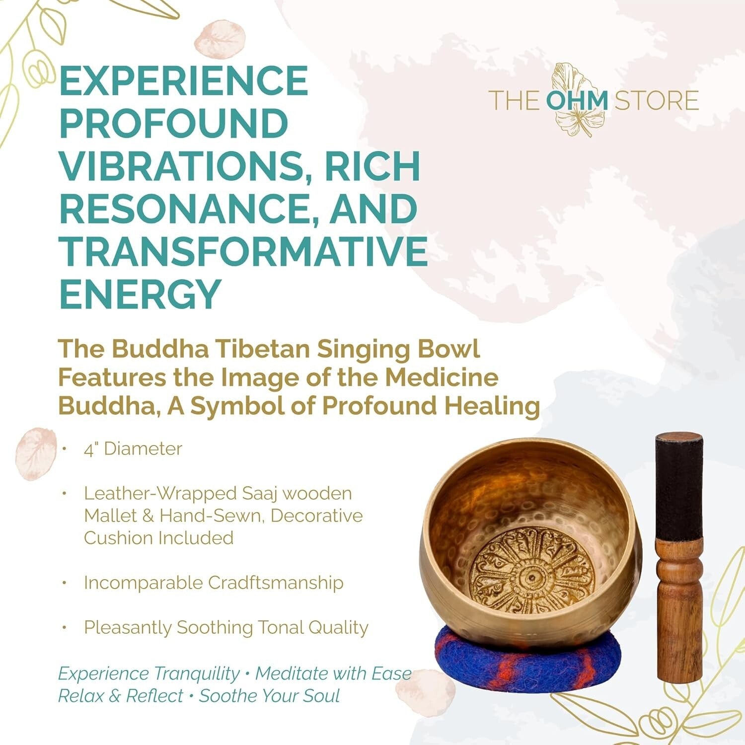 Meditation Singing Bowl Set with Engraved 'Medicine Buddha' - Perfect Gift Idea