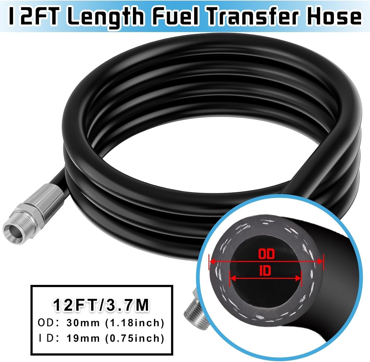 Heavy-Duty 3/4 Inch Fuel Transfer Hose - 12 Feet for Biofuels & Petroleum Oils