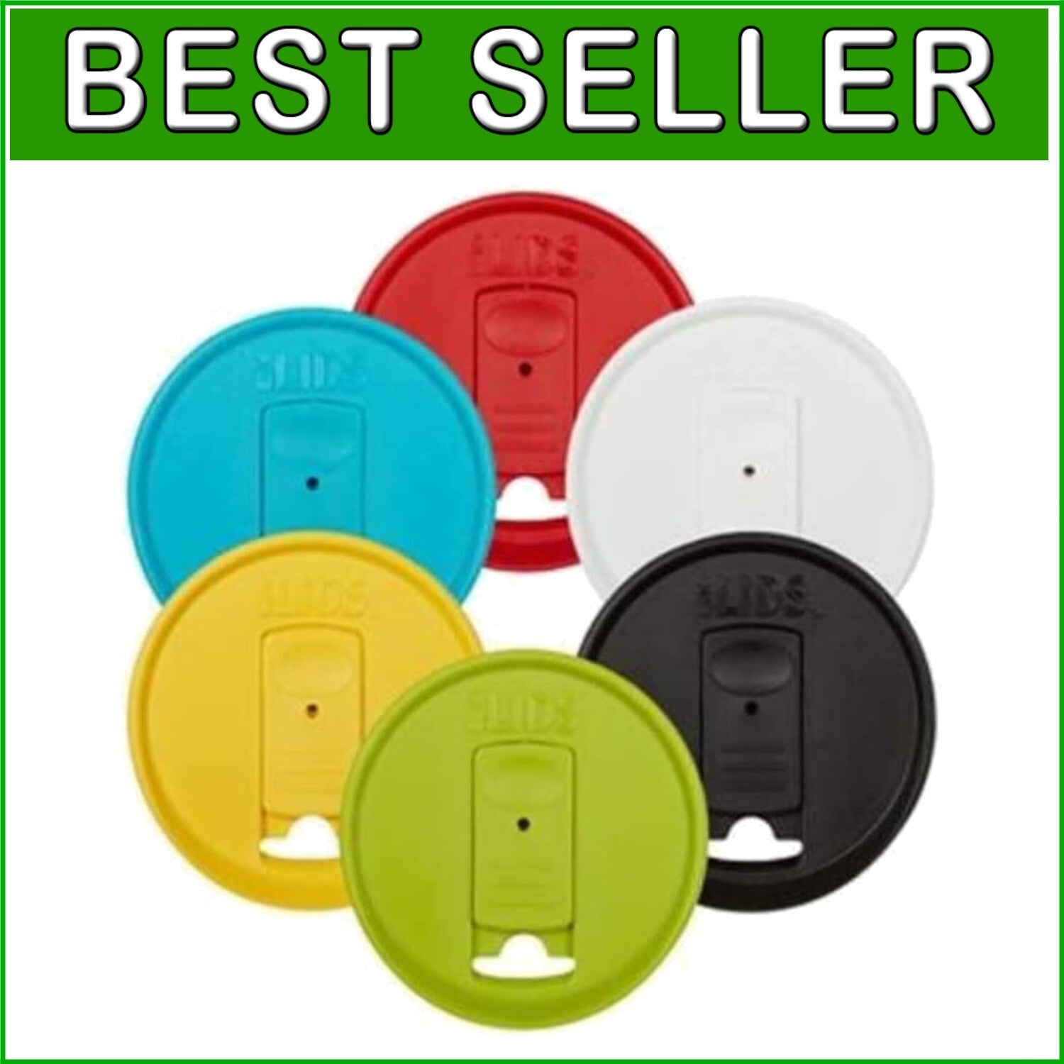 Durable Plastic Mason Jar Drink Lids, Classic Colors, Dishwasher Safe - 6 Pack