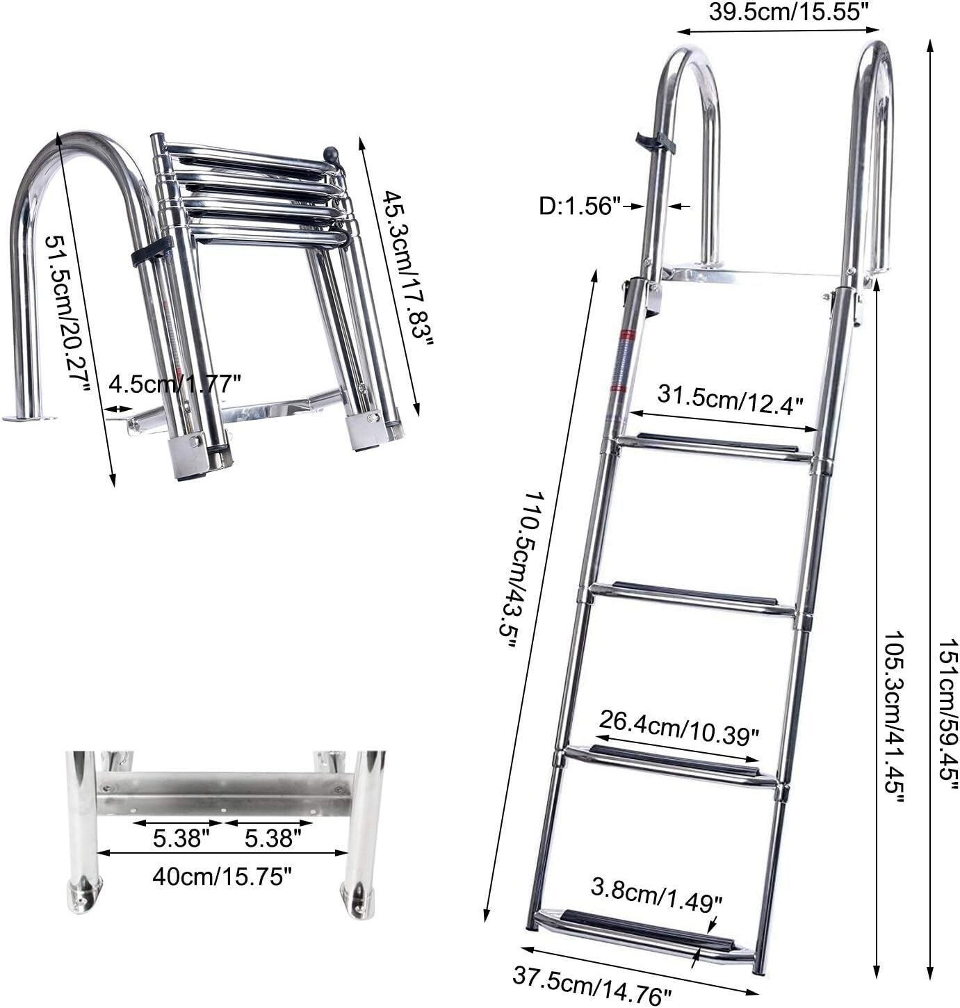 Telescopic 4-Step Rear Entry Boat Ladder with Anti-Slip Steps - 400 lbs Capacity