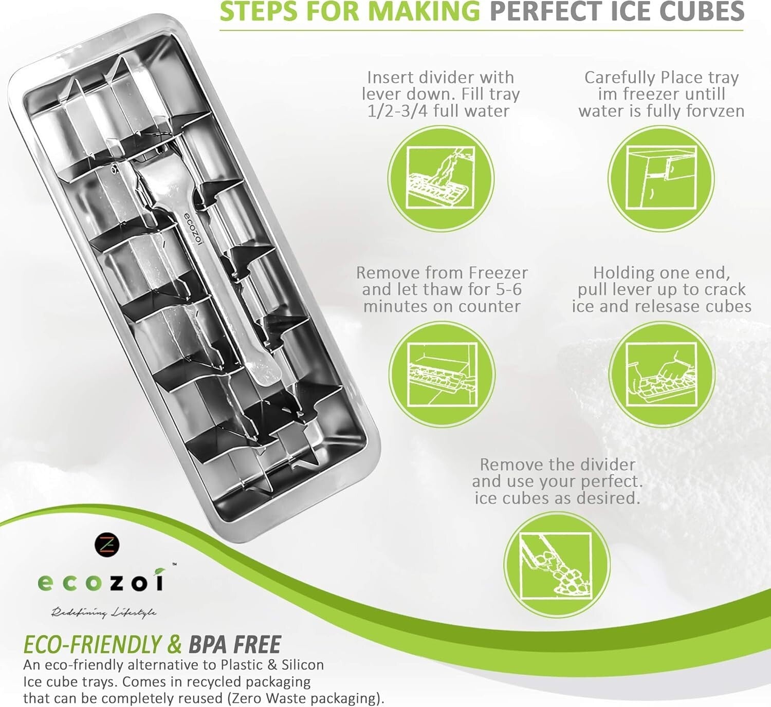 Eco-Friendly Stainless Steel Ice Cube Tray Set - 36 Large Cubes, Easy Release