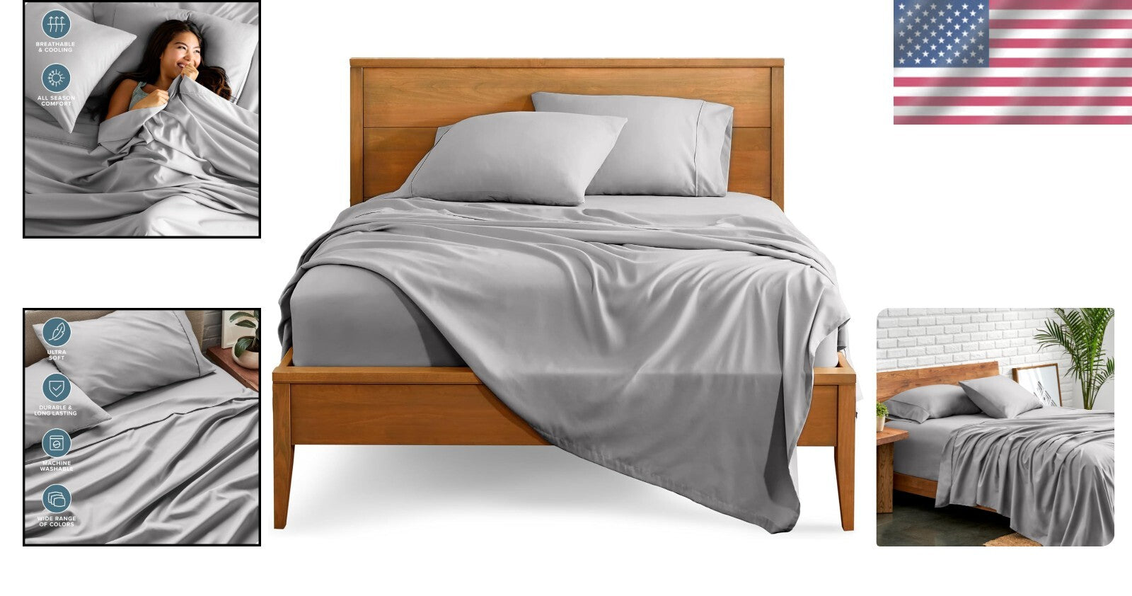 4-Piece Full XL Microfiber Bed Sheets with Deep Pockets - Light Grey Elegance