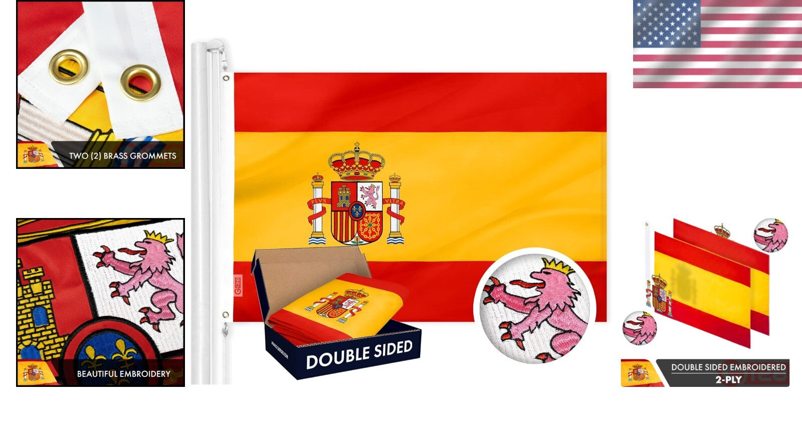 3x5 Ft Spain Flag - Premium Double Sided Embroidered Polyester with Grommets