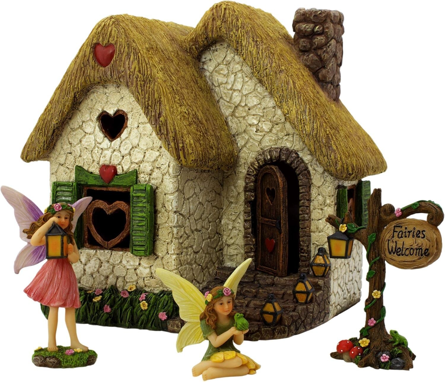 7-Inch Water-Resistant Fairy Garden House Kit with Fairies & Accessories