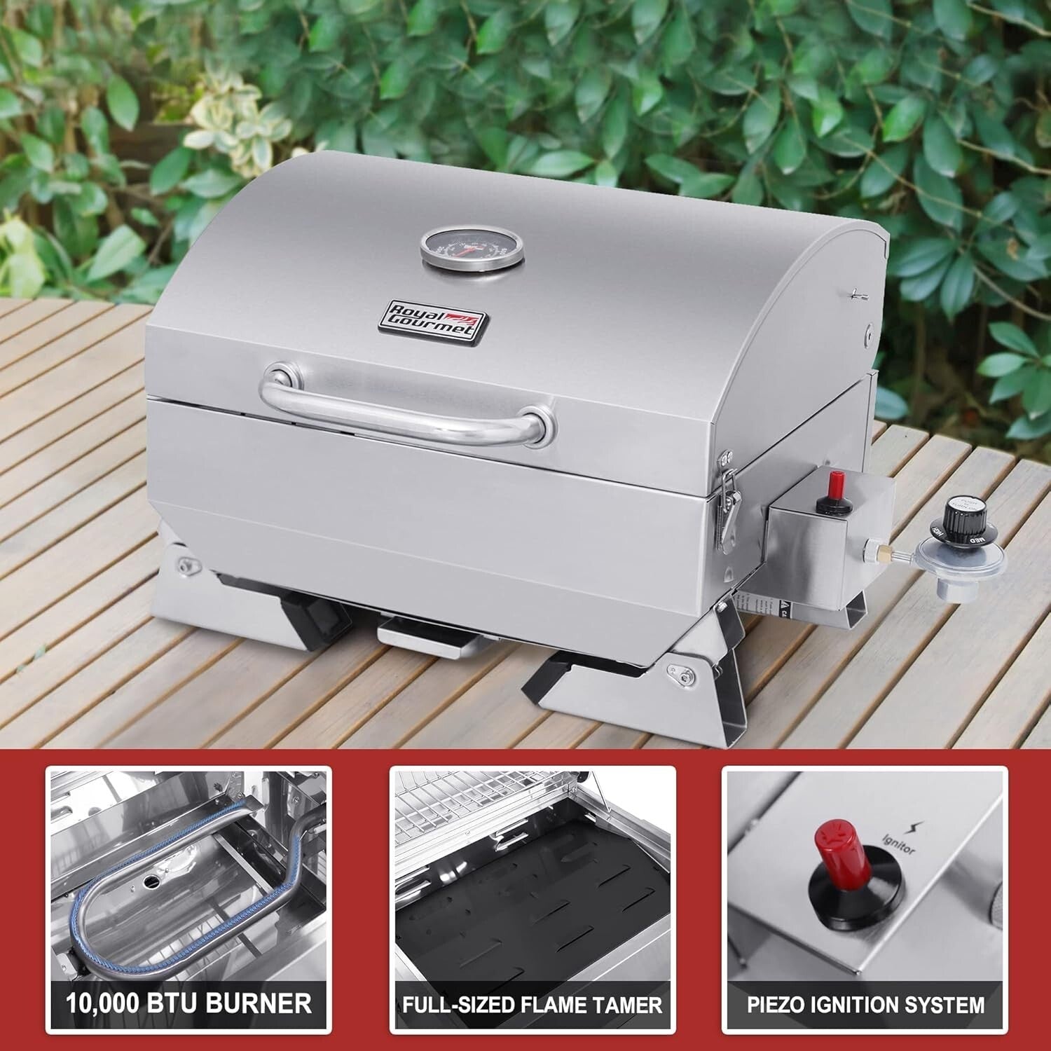 10000 BTU Stainless Steel Portable Grill - Ideal for Camping & Tailgating