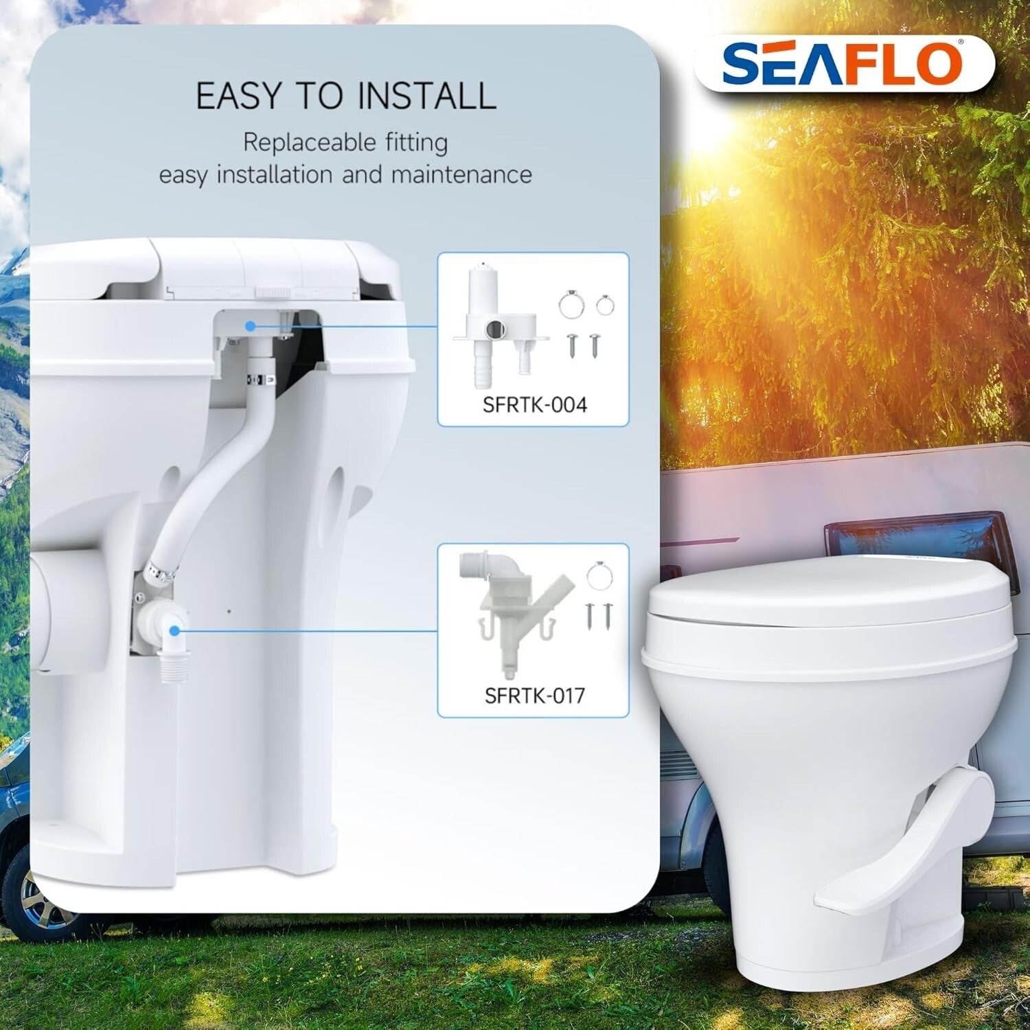 Durable 18.5” Gravity Flush Toilet for RVs with Quick Installation Features