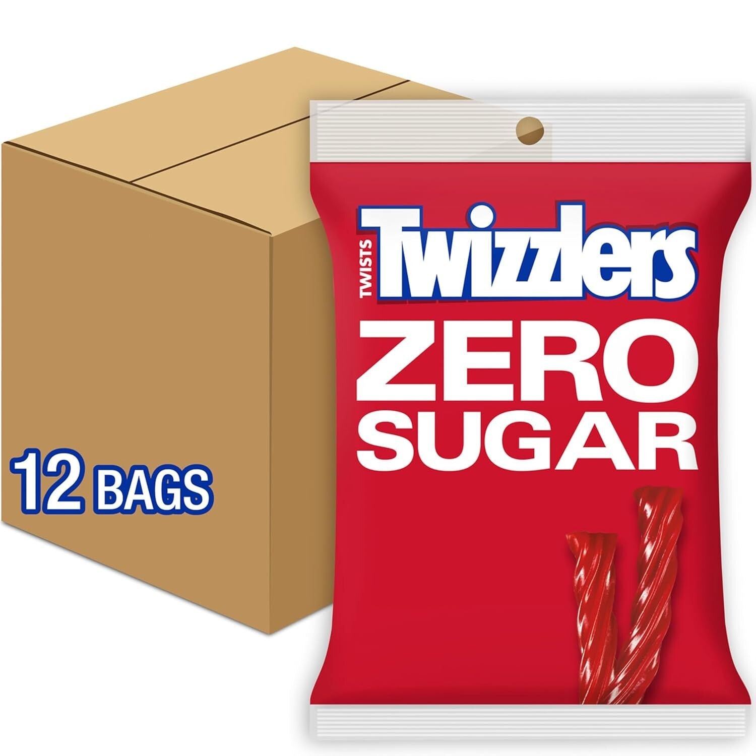 Kosher Zero Sugar Twists - 12 Bags of Strawberry Licorice Style Candy, 5oz Each