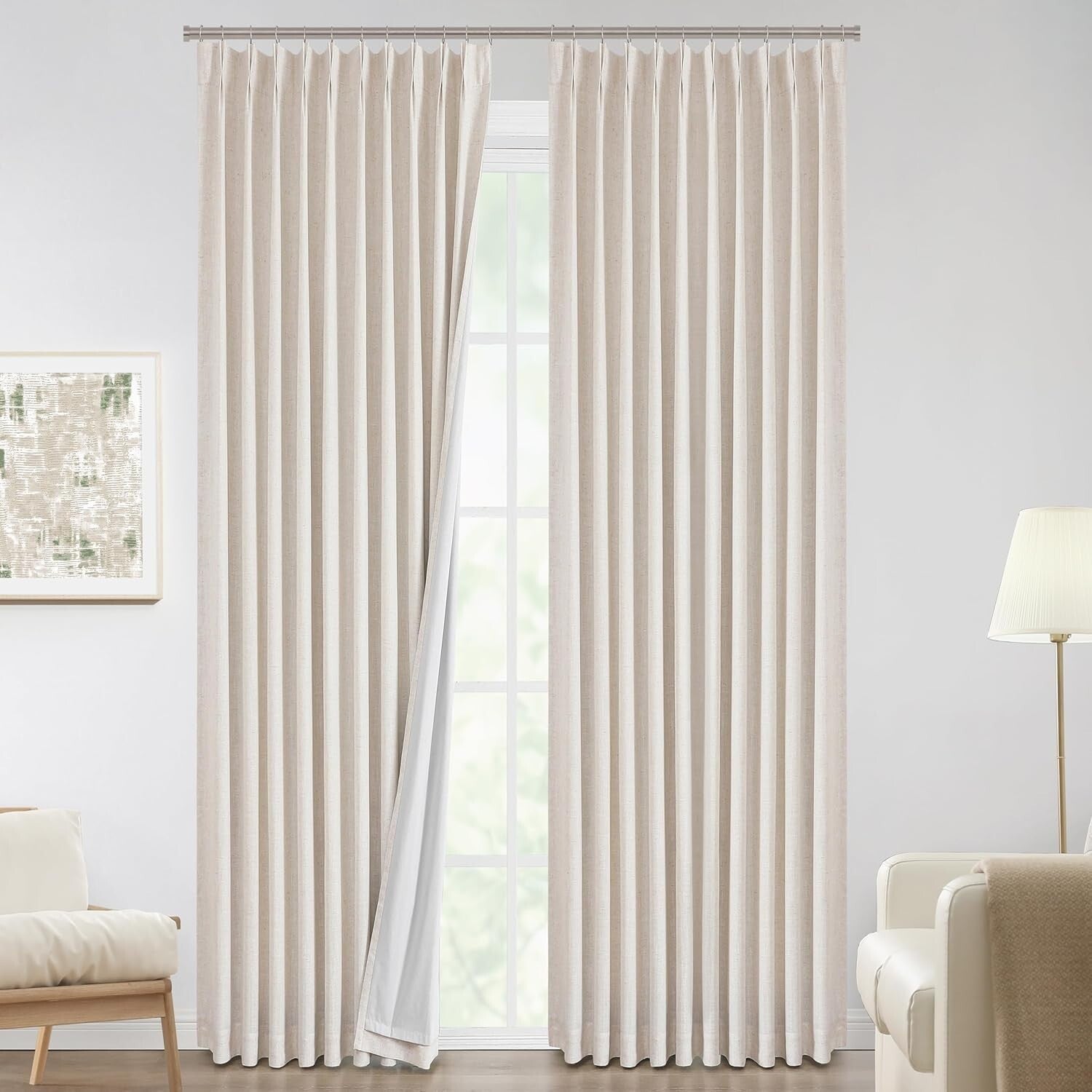 Elegant Natural Pinch Pleat Blackout Curtains - 120" Length, Eco-Friendly