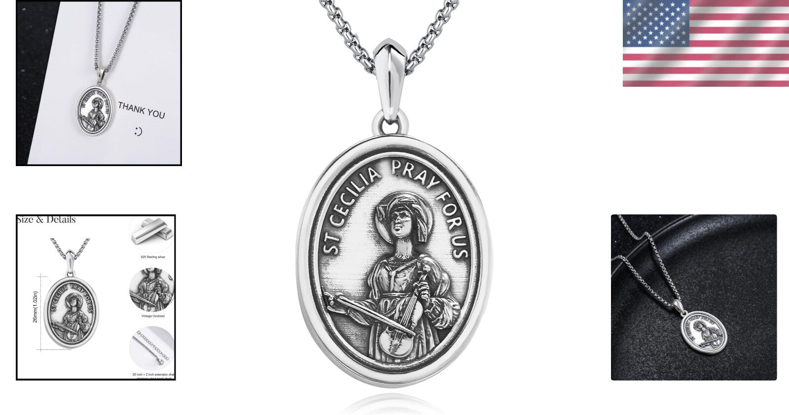 Durable 925 Silver Catholic Saint Medal Necklace - Perfect Gift for Music Lovers