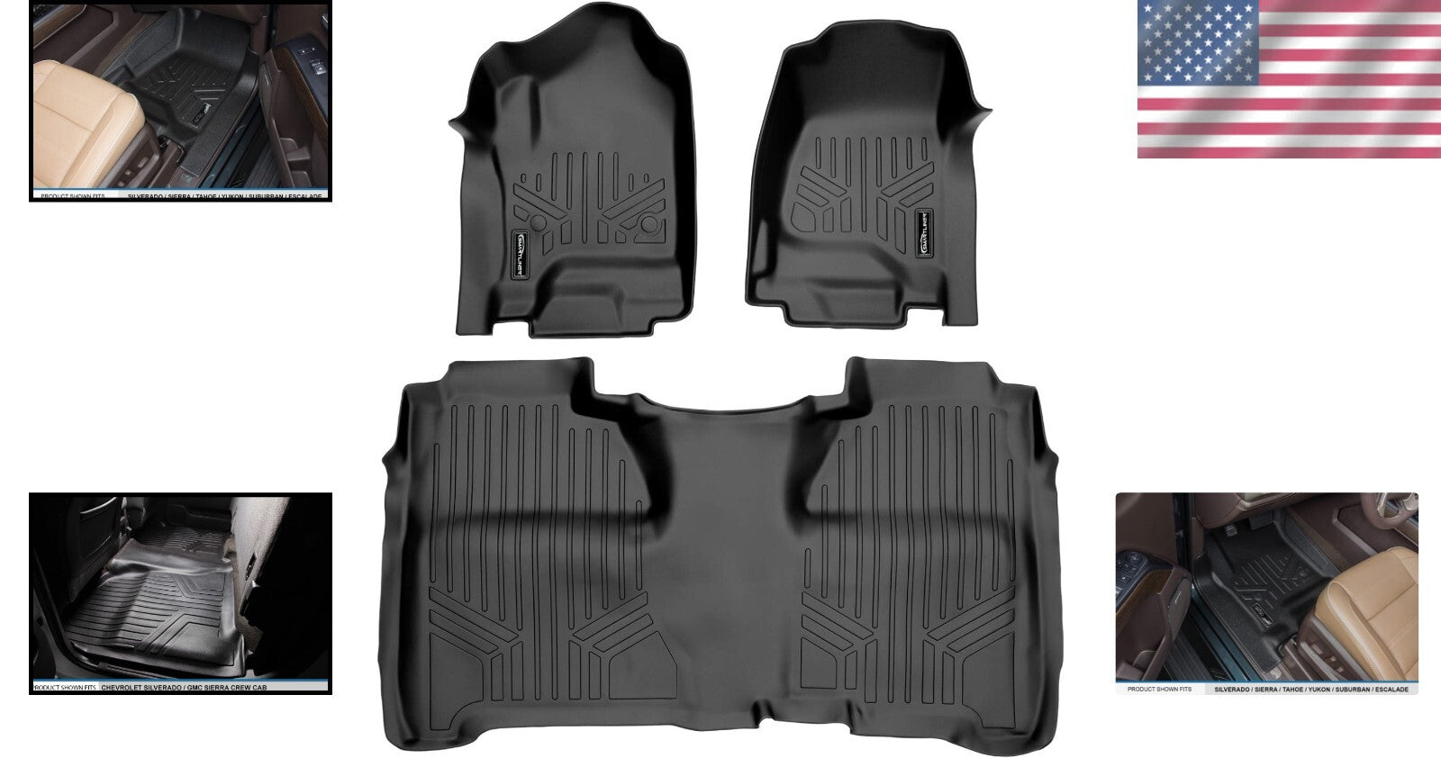 Durable Black Floor Mats 2 Row Liner for Crew Cab 2014-2018 Chevy Silverado