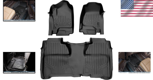 Durable Black Floor Mats 2 Row Liner for Crew Cab 2014-2018 Chevy Silverado