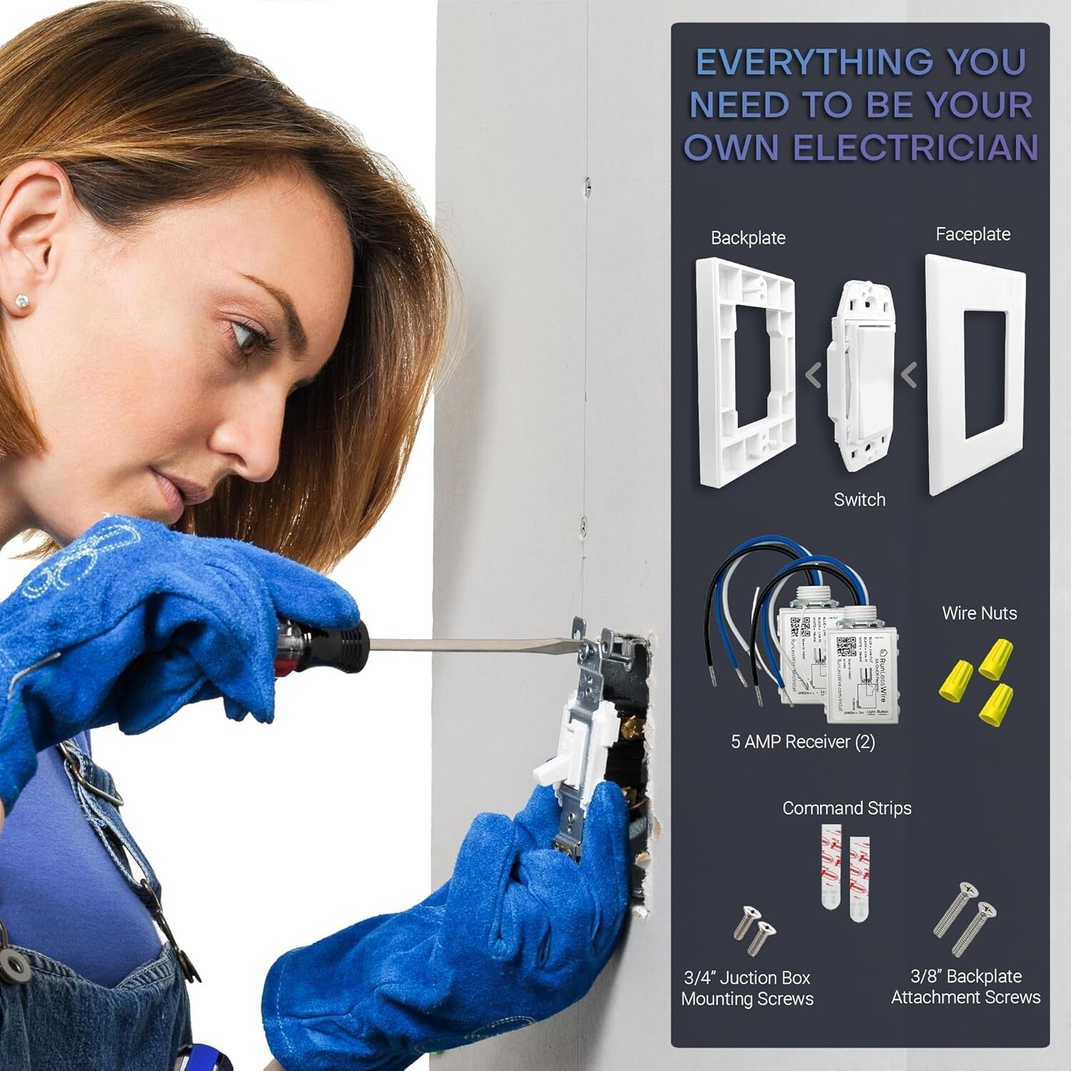 Wireless Battery-Free Light Switch Kit - Remote Control DIY Wall Switch System