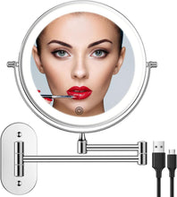 Load image into Gallery viewer, Double-Sided 8-Inch Wall-Mounted Mirror with 10X Magnification - Polished Silver