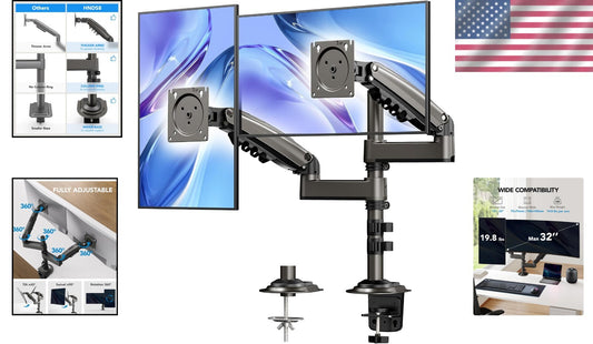 Ergonomic Dual Display Monitor Stand - Tilt/Swivel/Rotate for Optimal Viewing