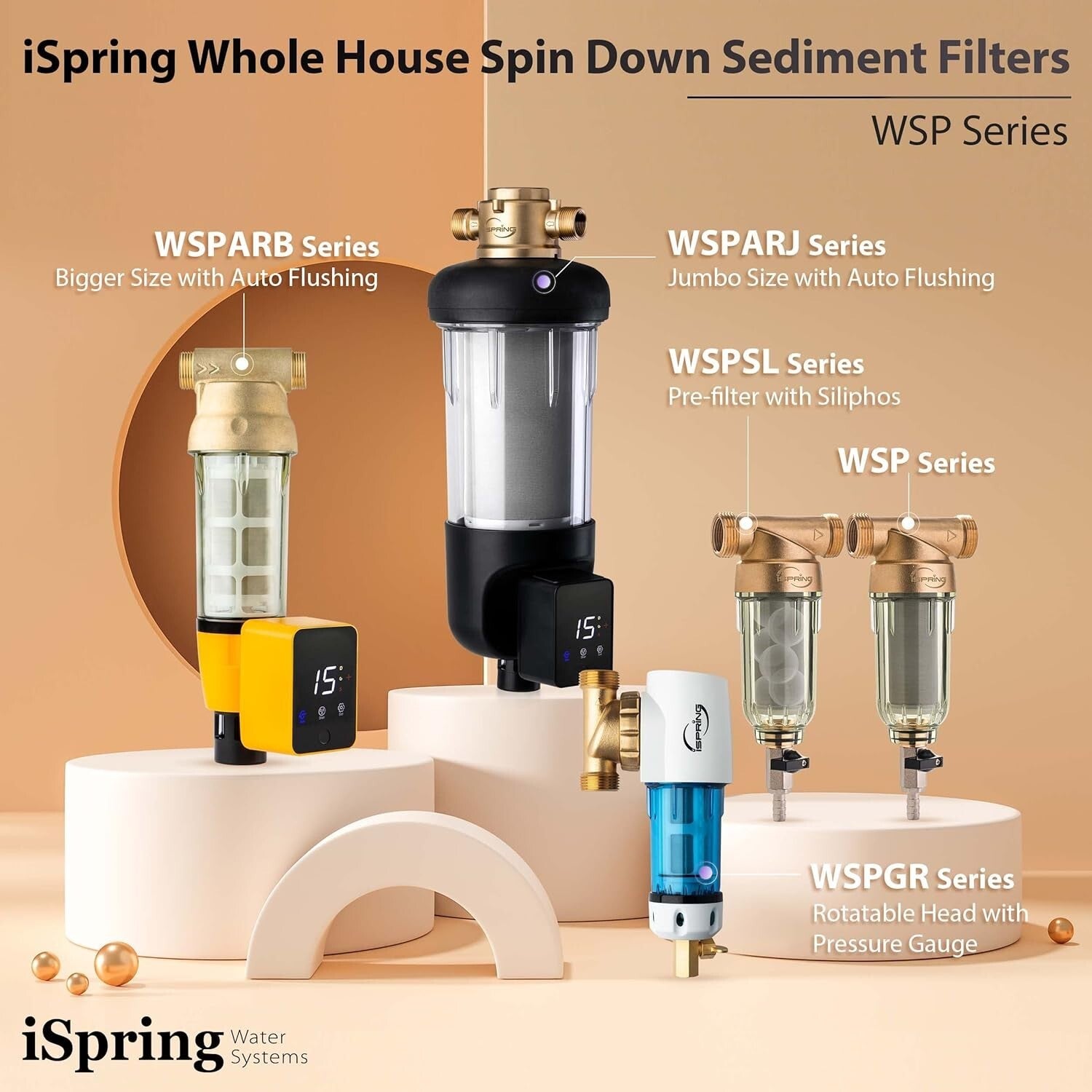 Durable Brass 200-Micron Whole House Spin Down Water Filter, Flushable Prefilter