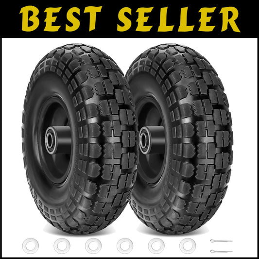 Smooth Rolling 13" Black Solid Tires - 2 Pack, Ideal for Wheelbarrows & Carts
