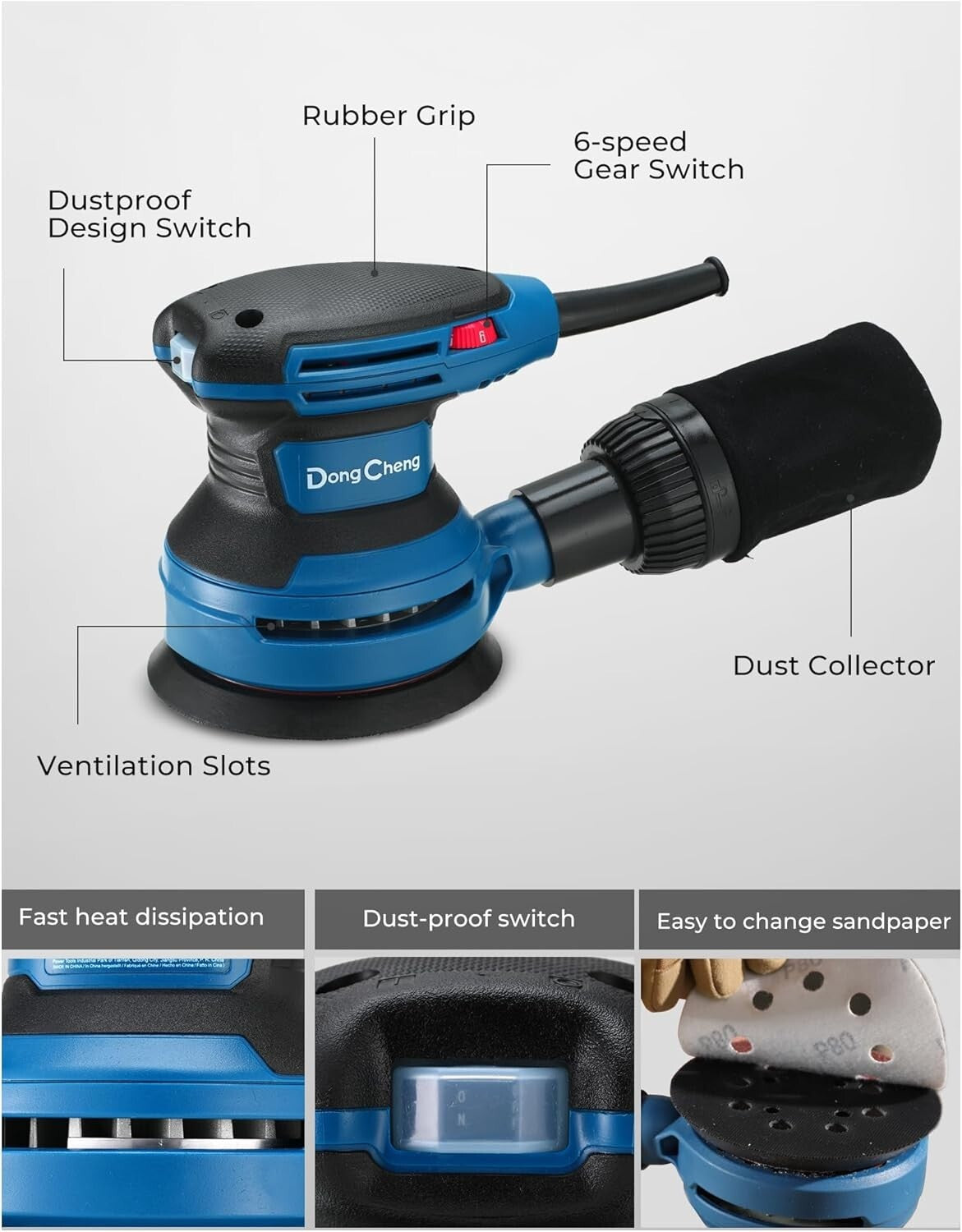 5-Inch Random Orbital Sander 380W with 20 Sandpapers & Dust Bag for Woodwork