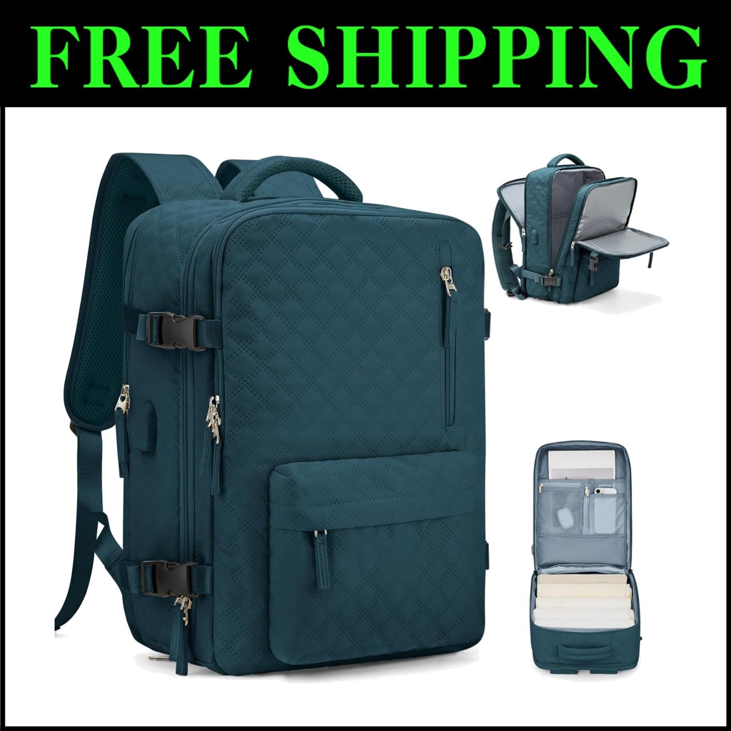 Multi-Compartment Peacock Blue Travel Backpack for Laptop and Gym Essentials