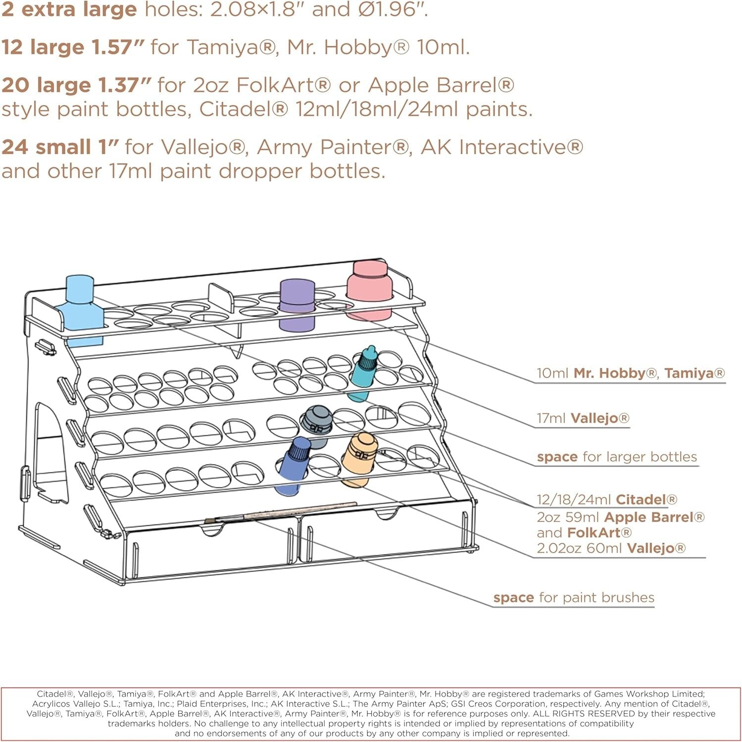 58-Hole Paint Organizer: Removable Shelf & Stands for Miniature Painting