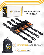 Load image into Gallery viewer, 4-Piece Retractable Ratchet Straps Bundle - 1in x 6ft - 1,500LBS Strength