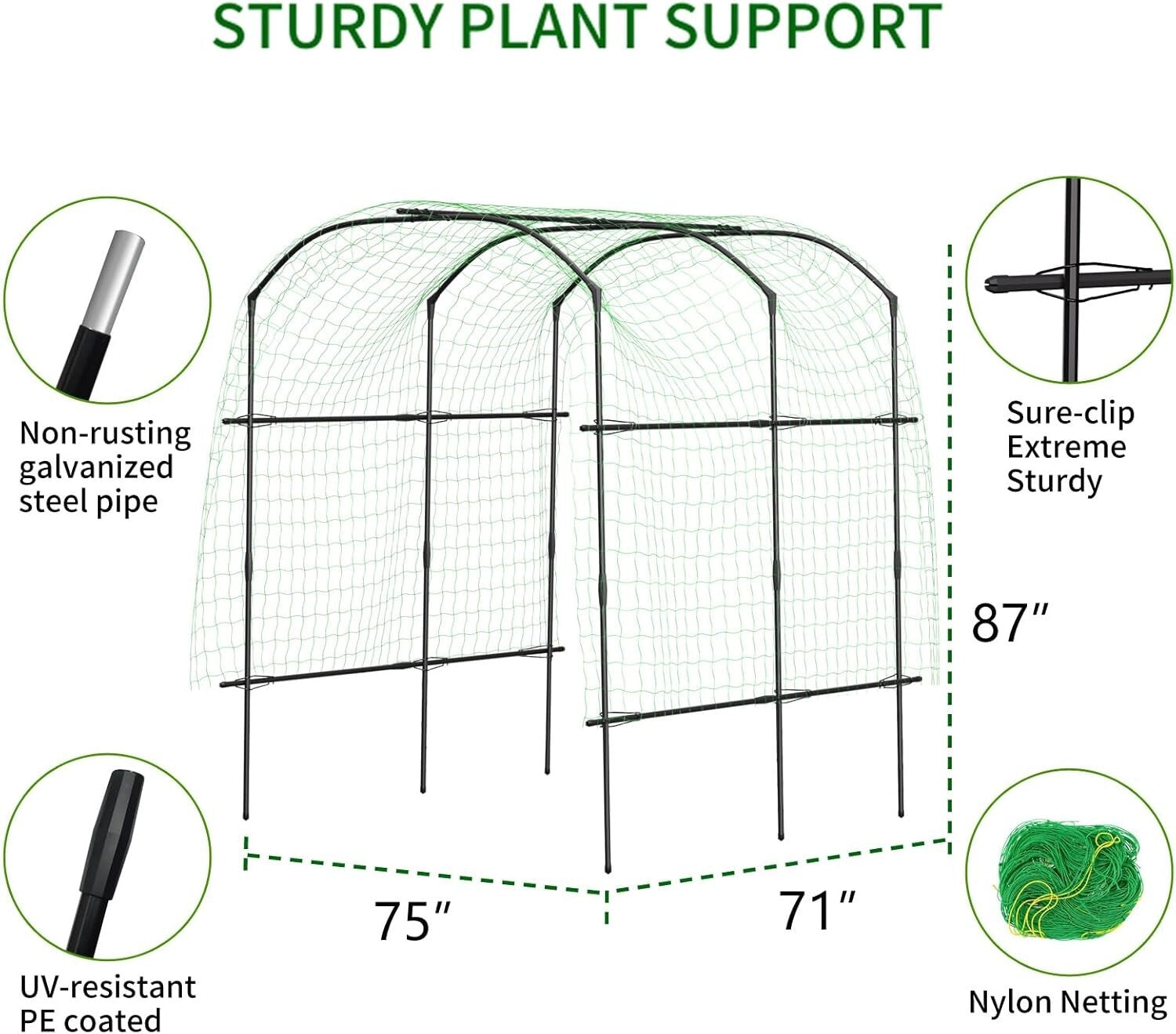 Classic 87-Inch Tall Metal Garden Arch Trellis for Climbing Plants Support