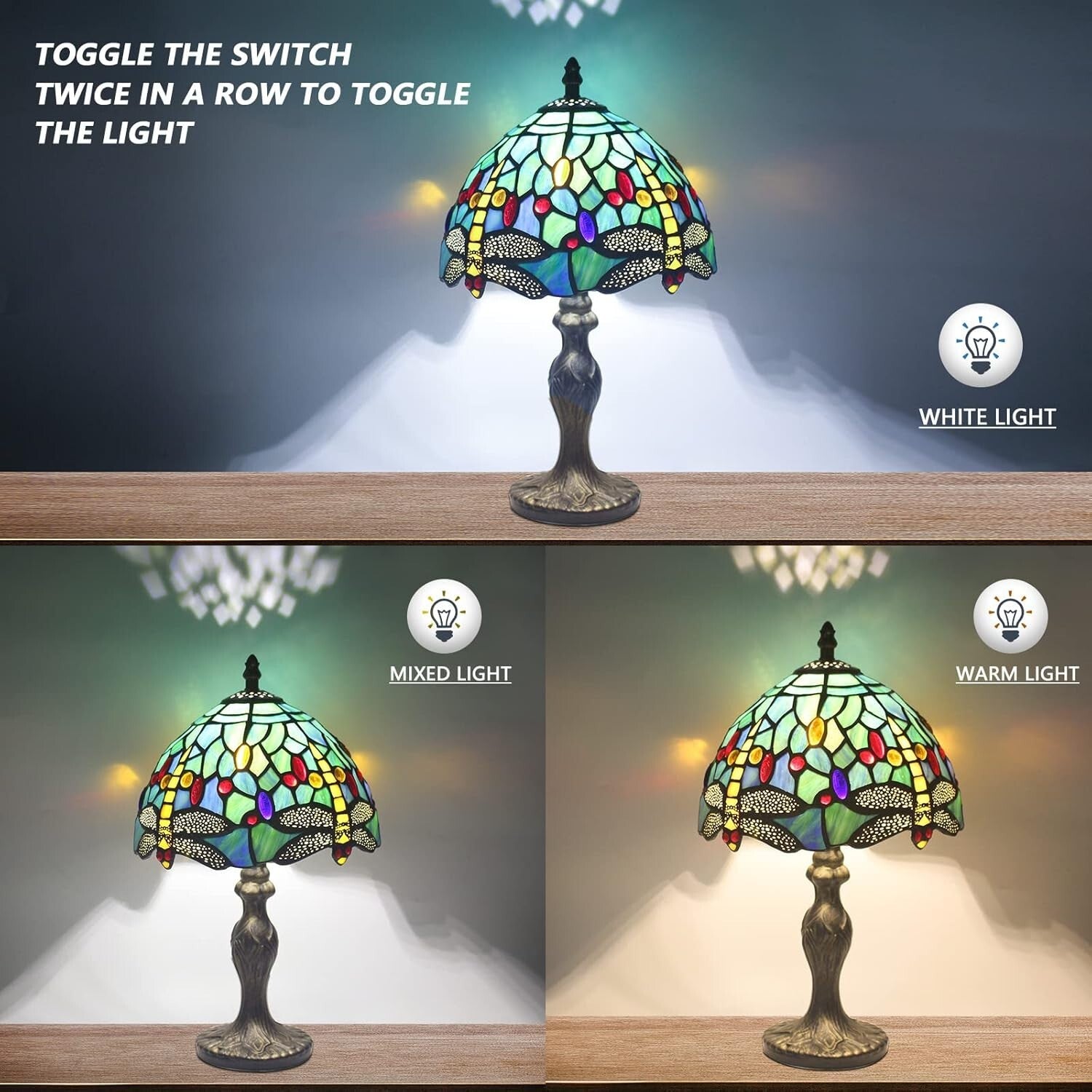 Elegant Green Dragonfly Stained Glass Table Lamp - Touch Switch & LED Compatible