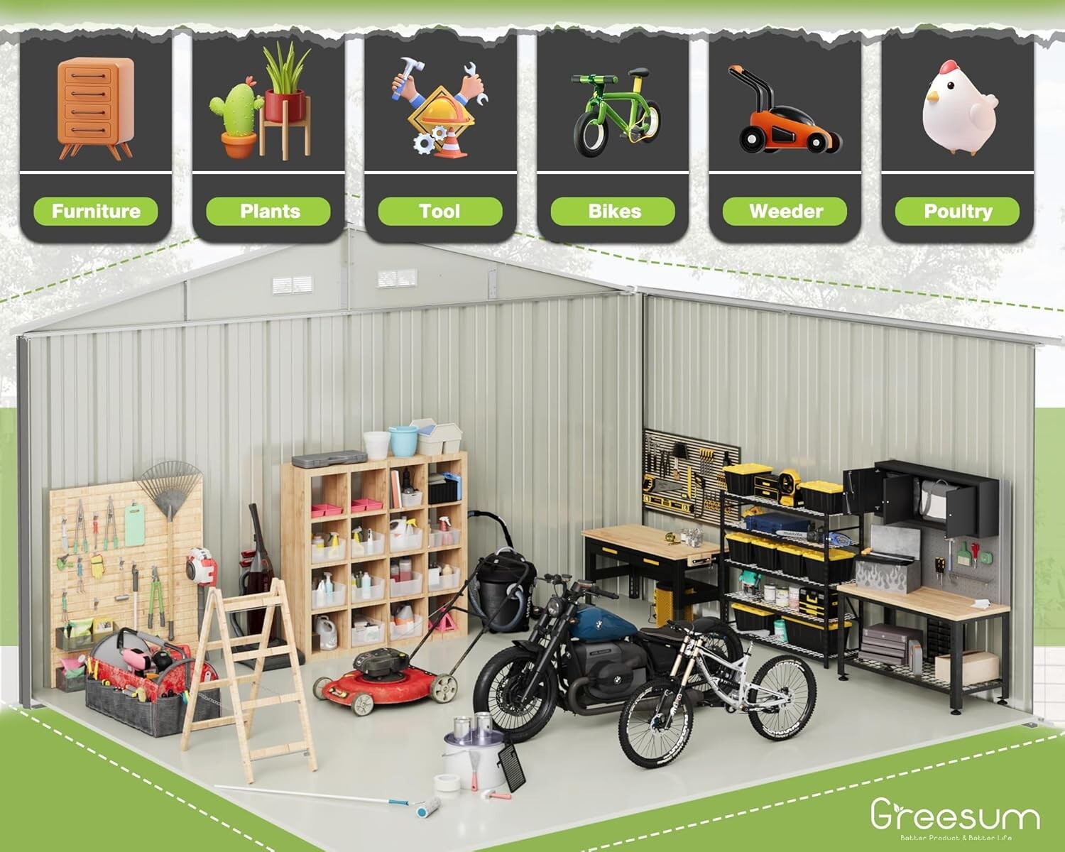 Spacious 10' x 8' Metal Shed for Secure Storage - Ideal for Garden & Tools