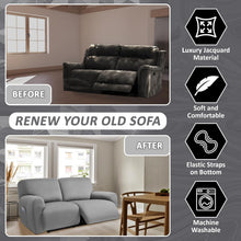 Load image into Gallery viewer, Extra Wide 75"-100" Reclining 2-Seater Jacquard Loveseat Slipcover - Light Grey
