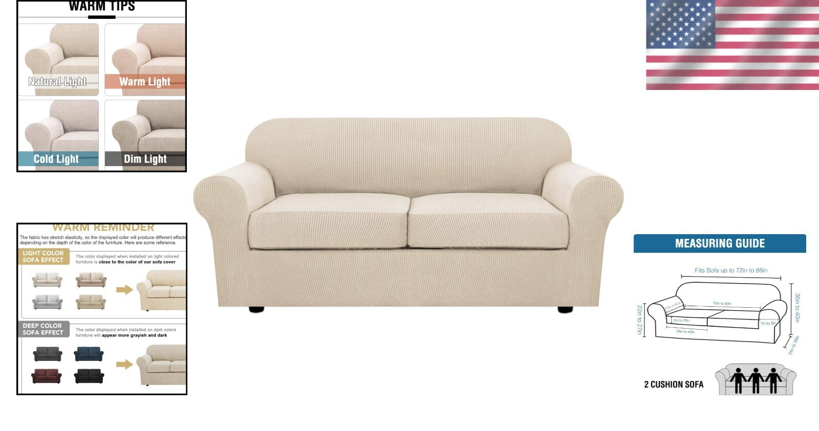 Durable Custom-Fit Stretch Sofa Slipcovers in Natural for Chic Living Room Style