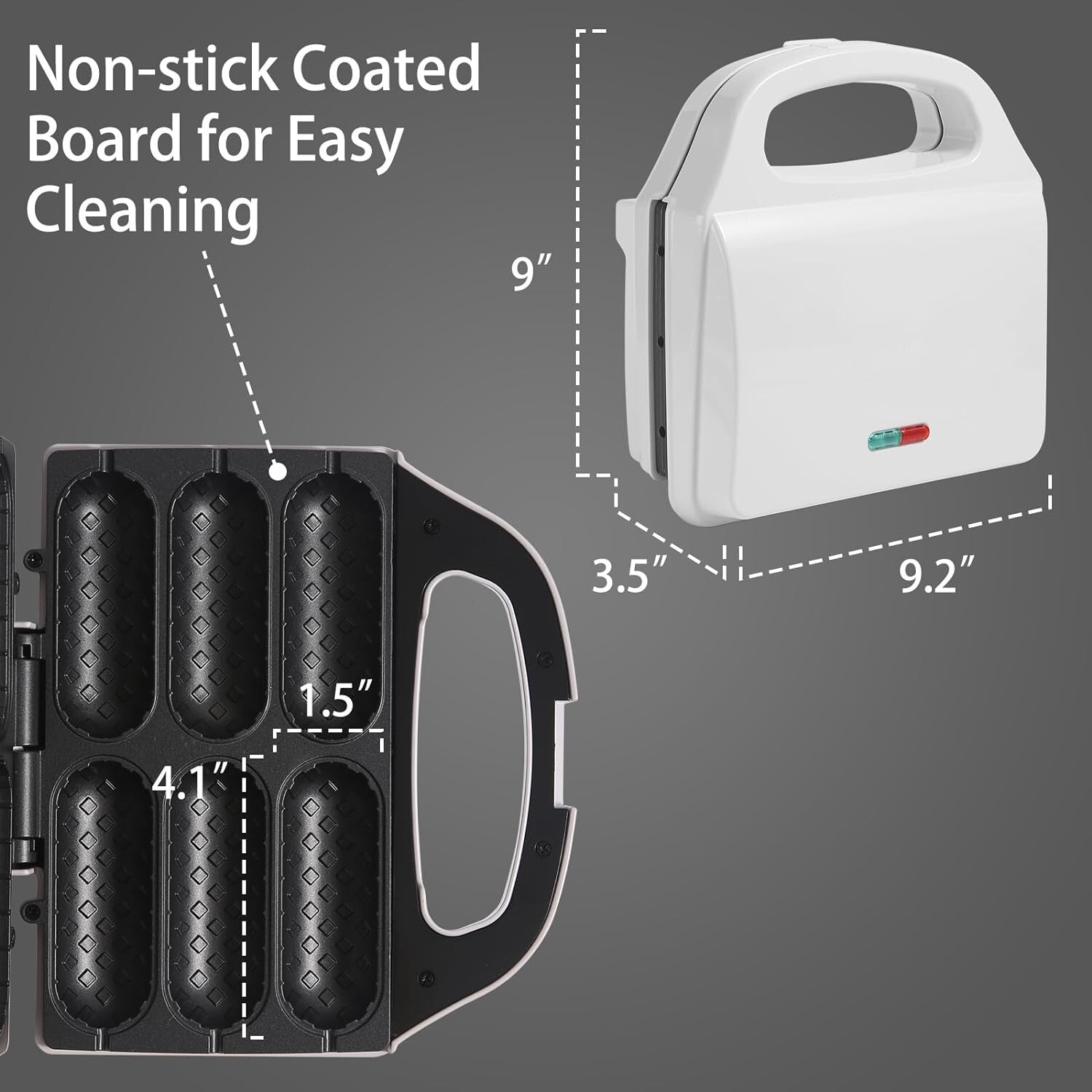 Non-Stick Hot Dog Waffle Machine with Temperature Control - White Design