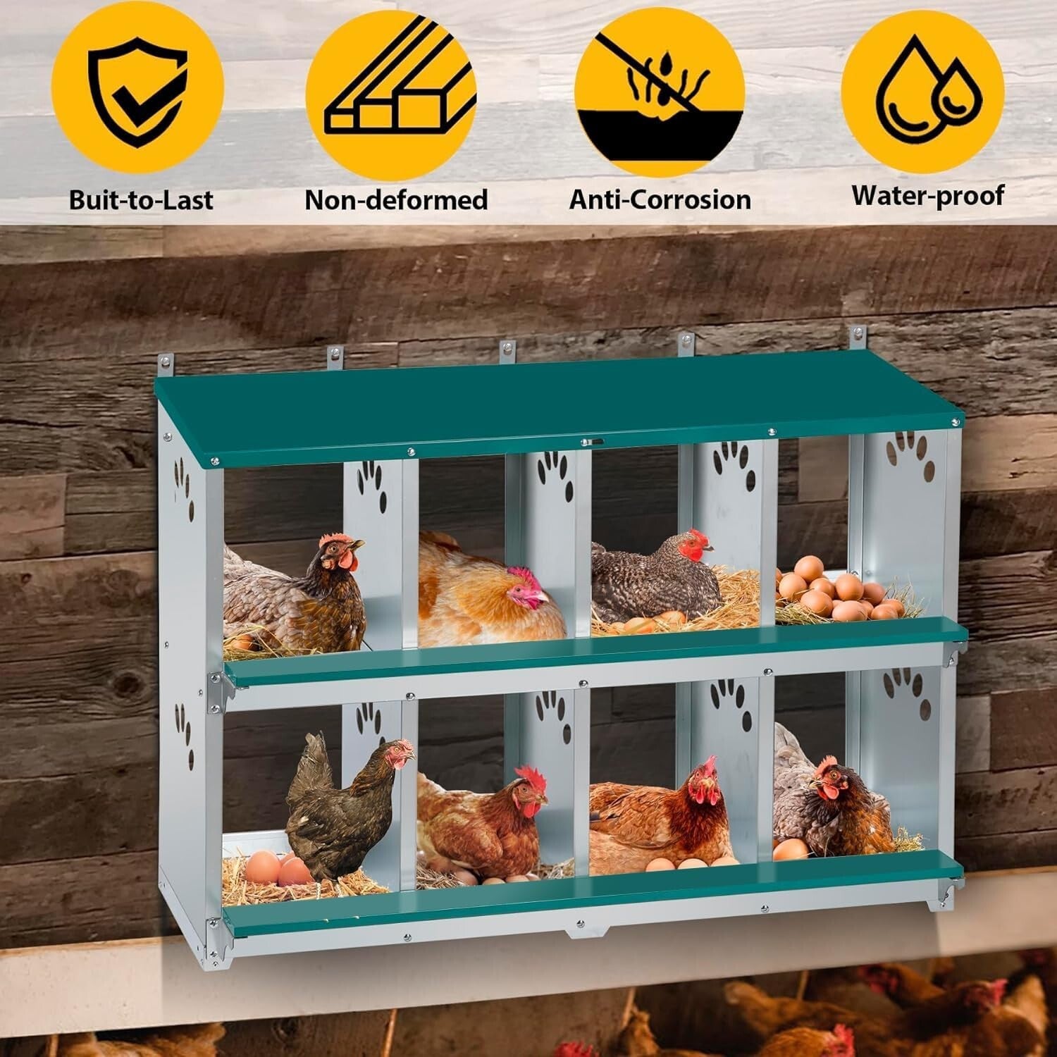 Spacious 8 Compartment Chicken Nesting Box - Ideal for Comfortable Egg Laying