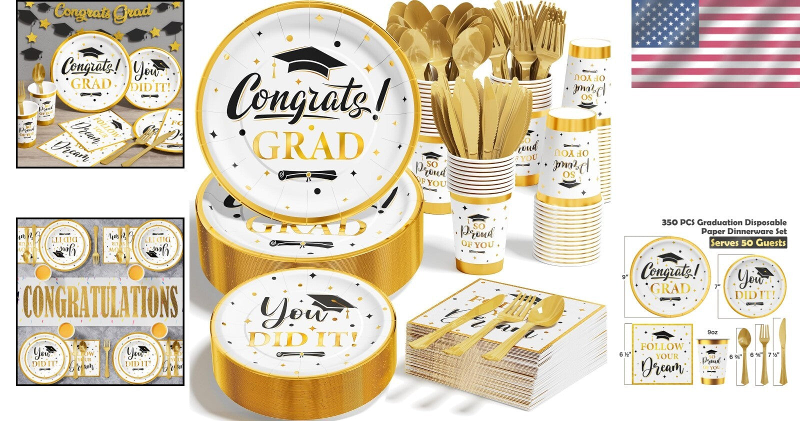 Complete 350 PCS Graduation Disposable Dinnerware for Class of 2025 Celebrations