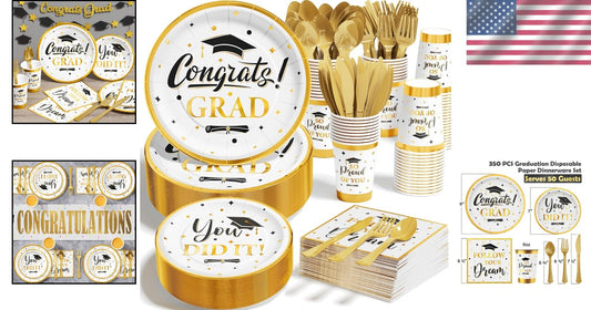 Complete 350 PCS Graduation Disposable Dinnerware for Class of 2025 Celebrations