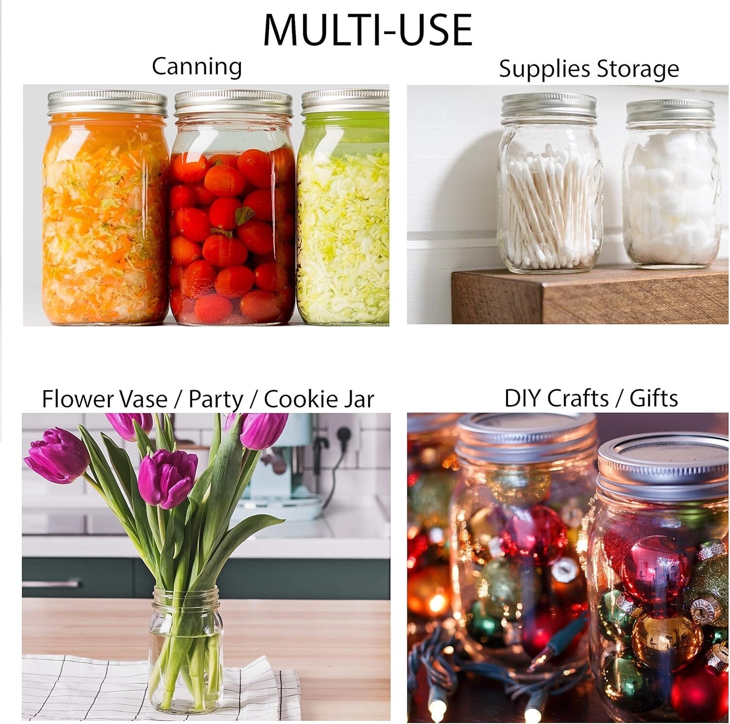 12-Pack Wide Mouth 32 oz Mason Jars - Airtight Seal for Canning & DIY Projects