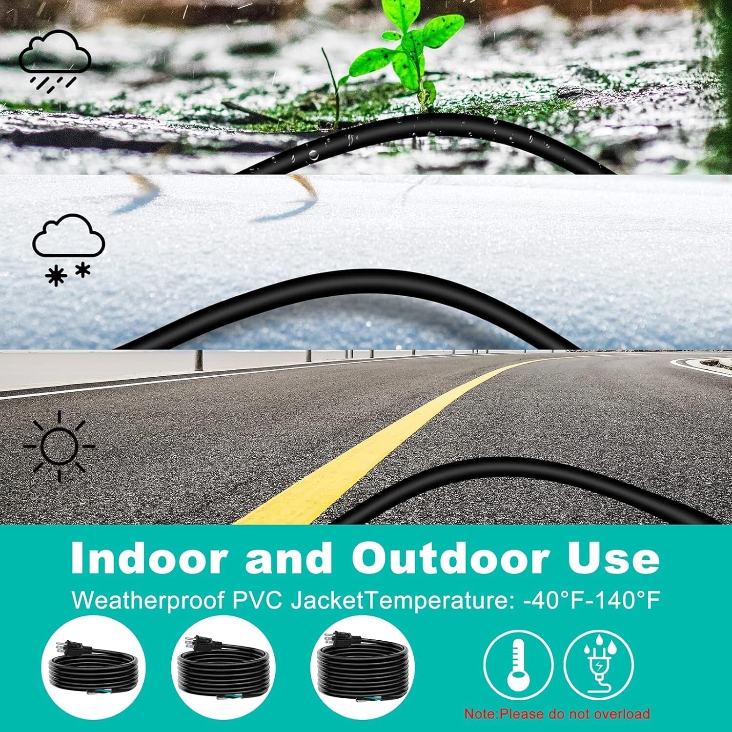 Flexible 15 FT 12 Gauge 3 Prong Extension Cord with Open Wiring End - DIY Usage