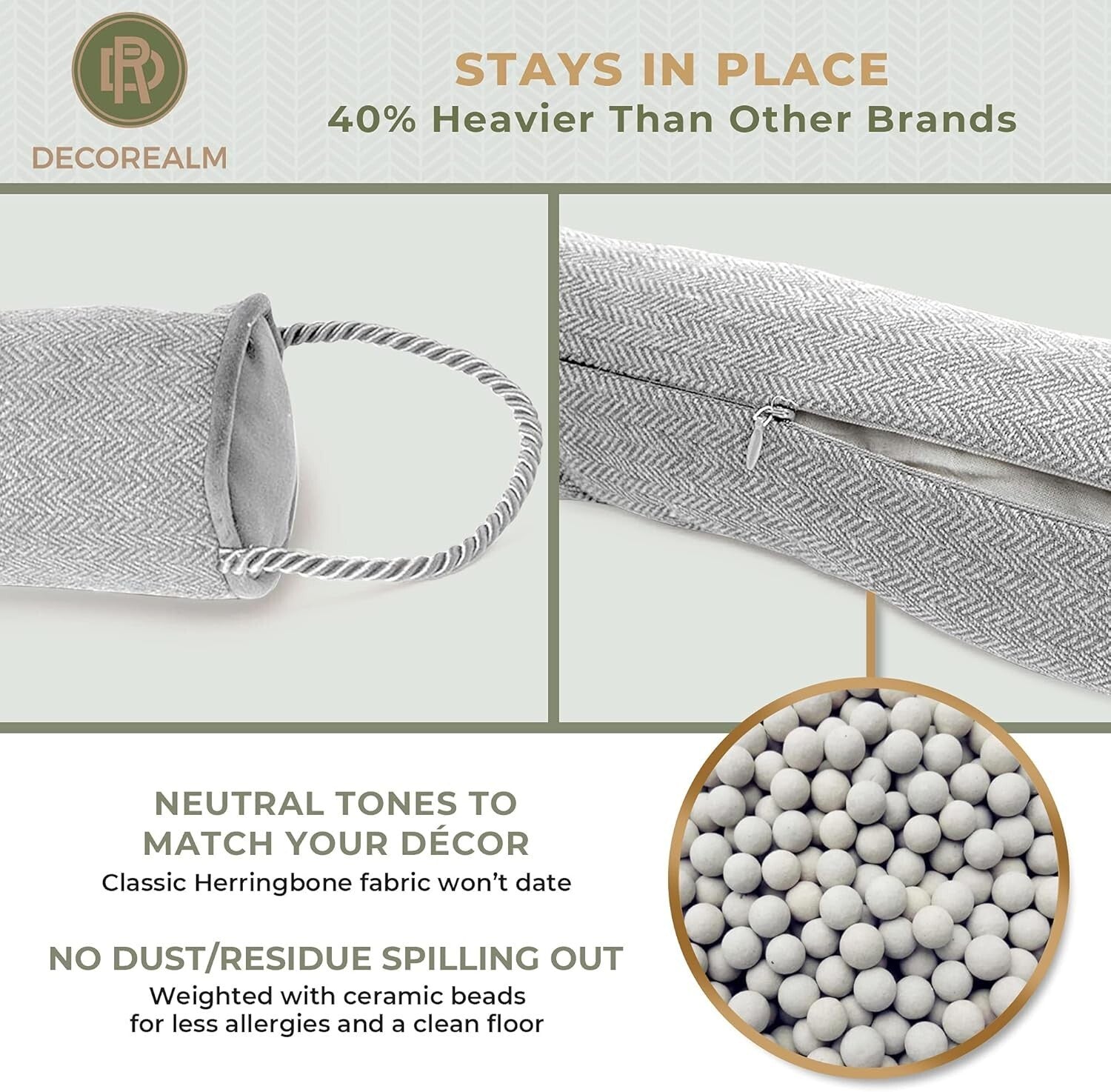 36" Weighted Under Door Draft Stopper - Pewter Herringbone Insulation Blocker
