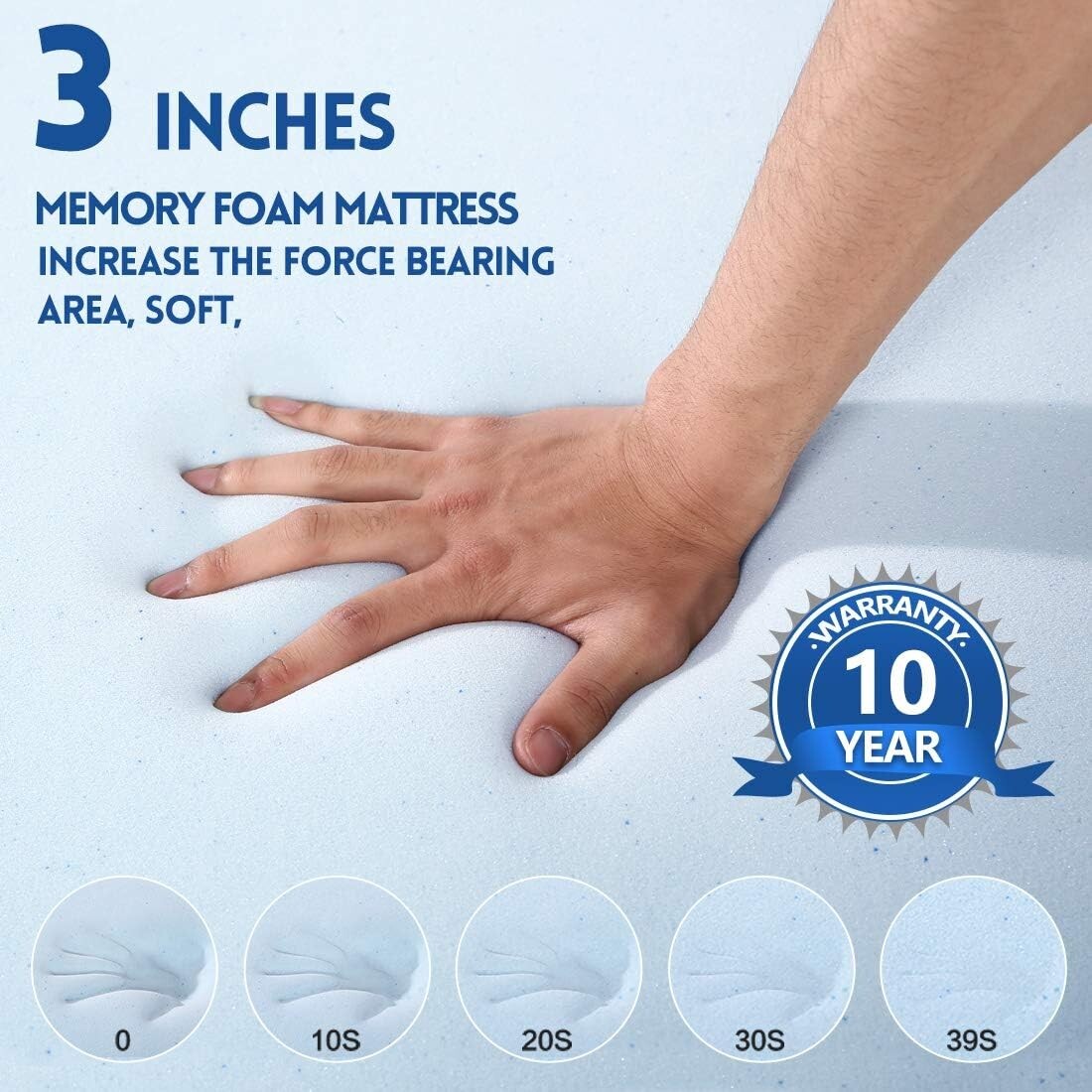 Full Size Pressure-Relieving 3-Inch Memory Foam Mattress Topper with Soft Cover