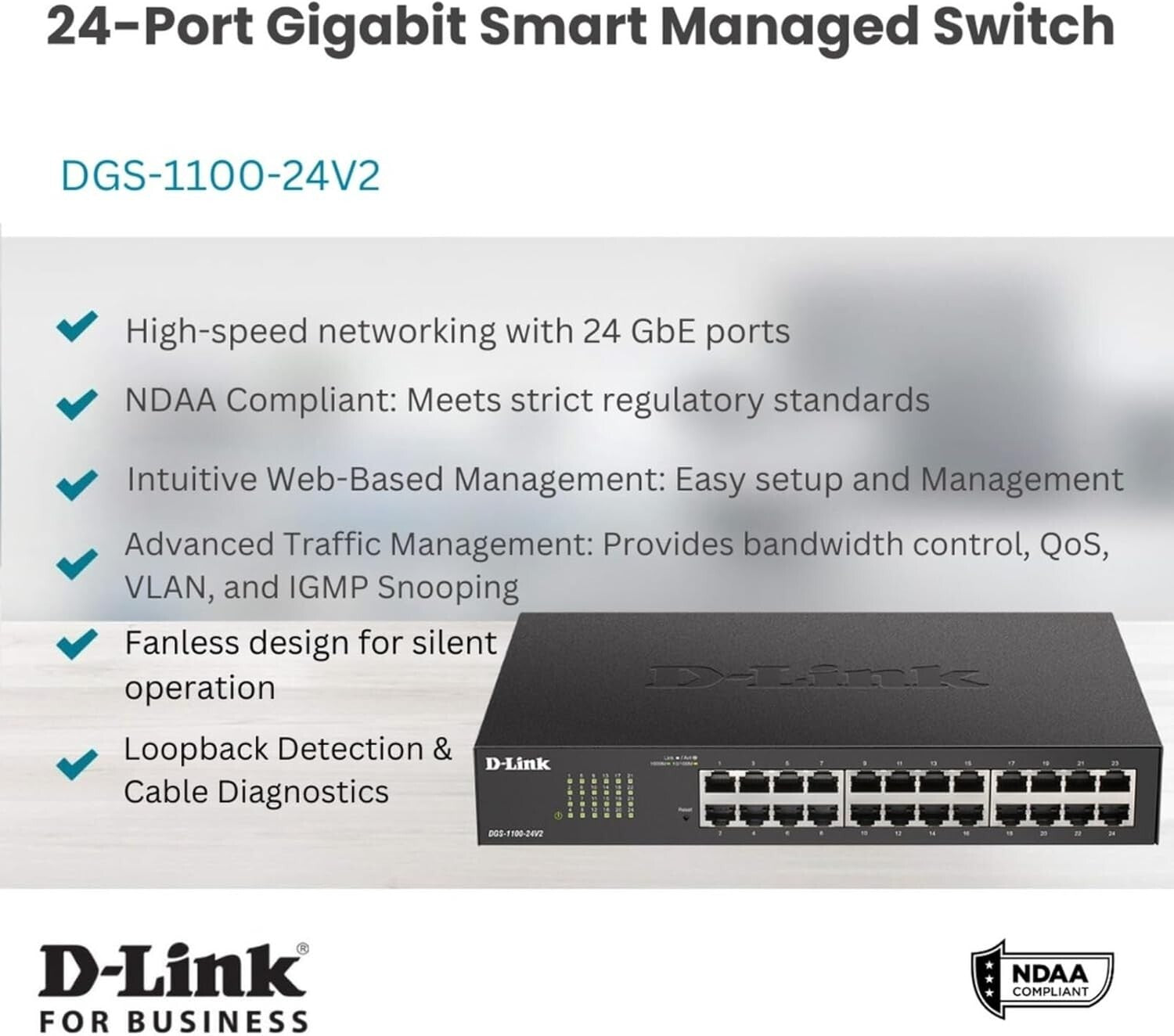 Energy-Efficient 24-Port Gigabit Managed Switch - Silent Operation & Easy Setup