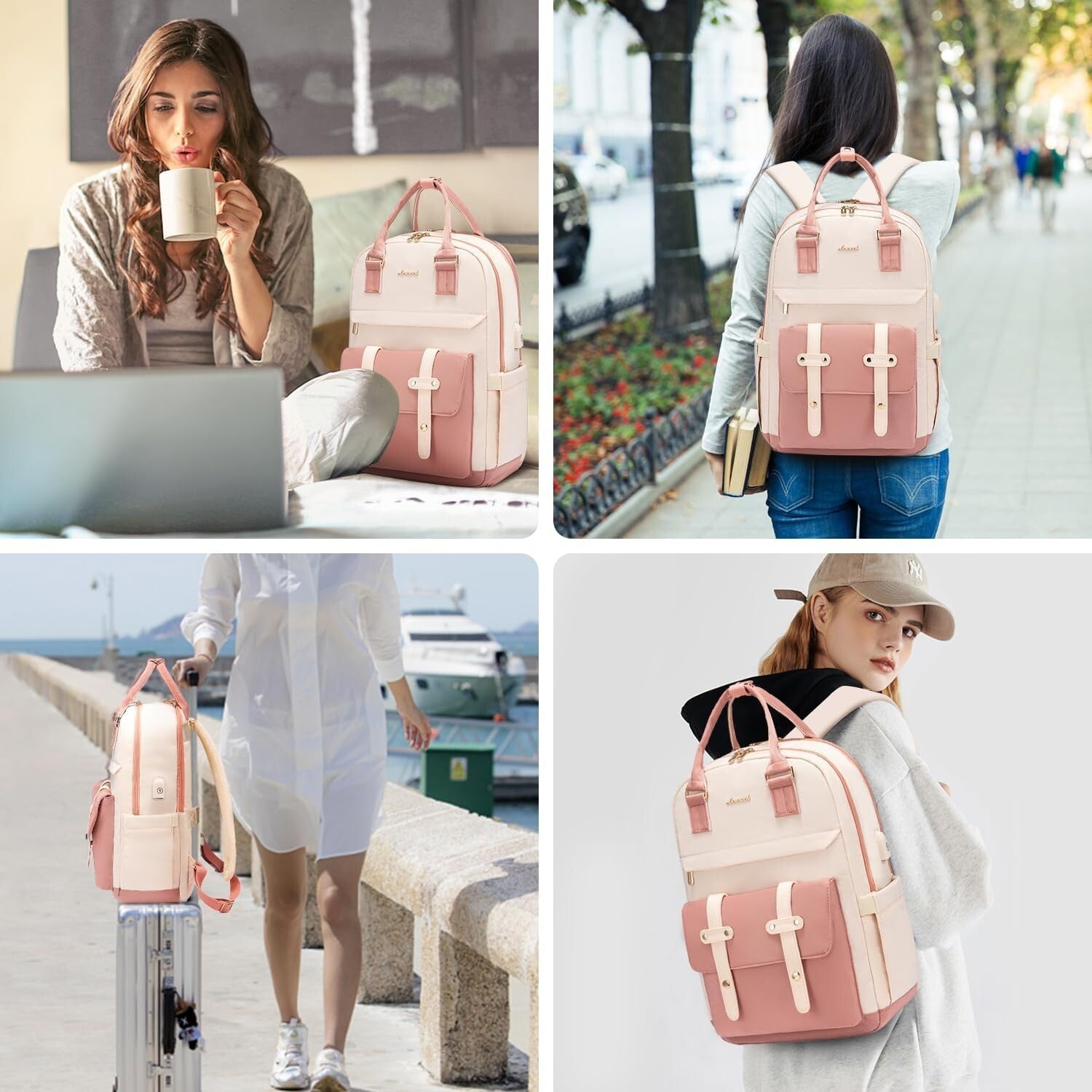 Stylish Water-Resistant Laptop Backpack with USB Port for Women - 15.6 Inch