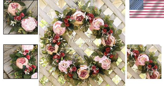 Stunning 20'' Pink Peony Wreath for Front Door - Perfect for Spring Occasions