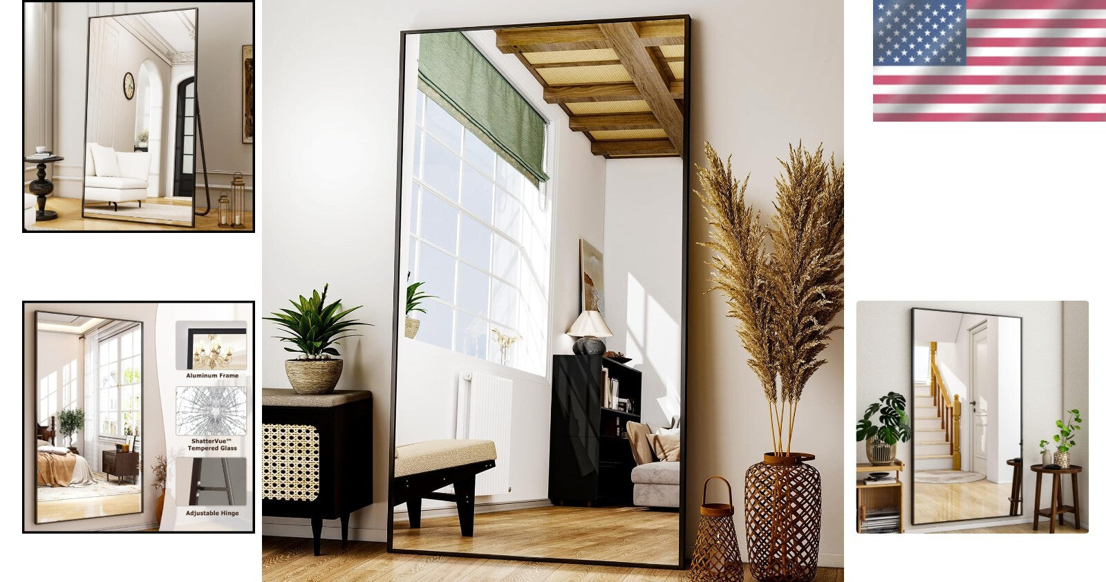 Multi-Functional Aluminum Full Body Mirror - Versatile 38"x77" Size for Home