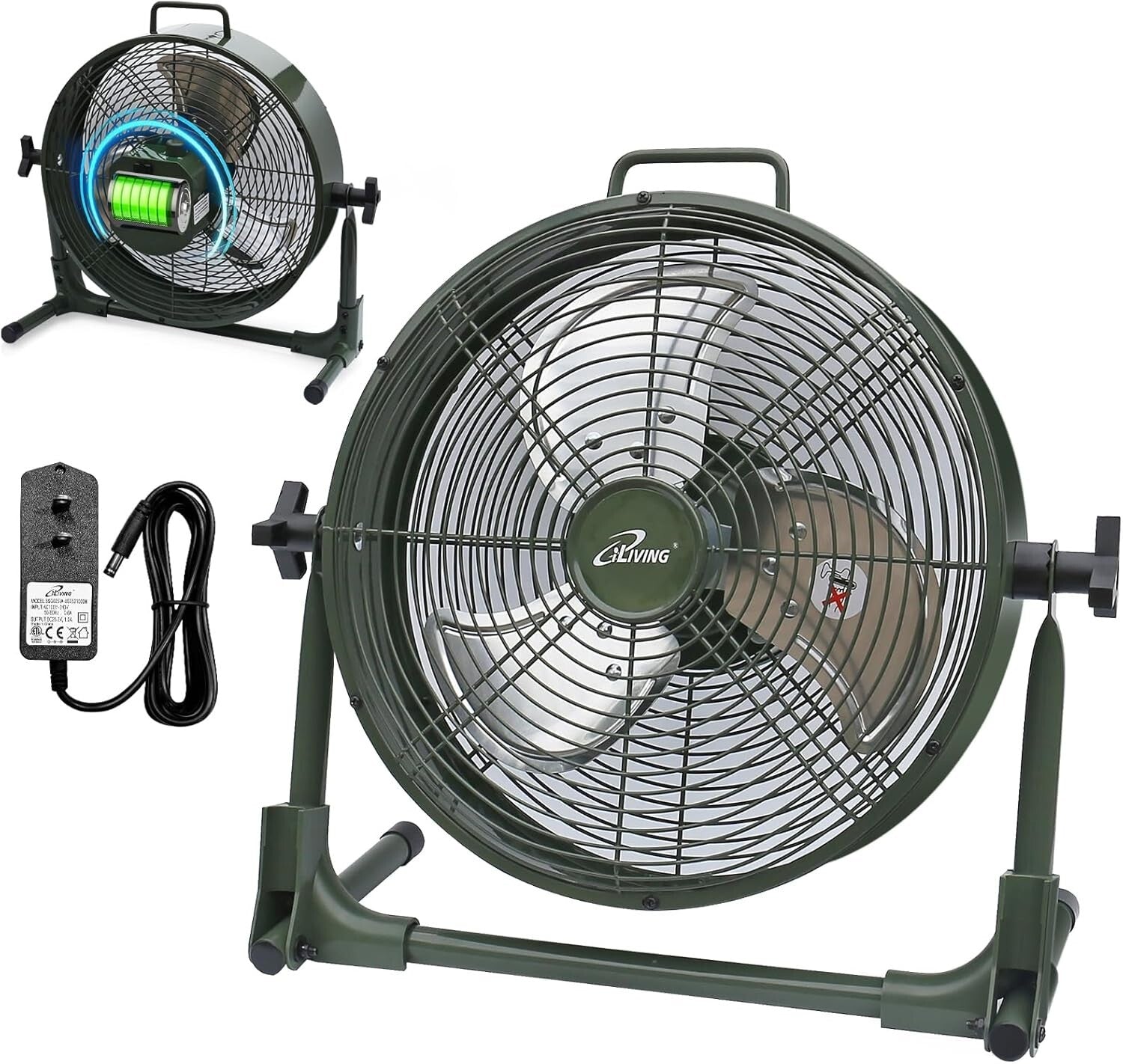 Portable Camping Floor Fan - Rechargeable 12-Inch Metal Blade High Velocity Fan