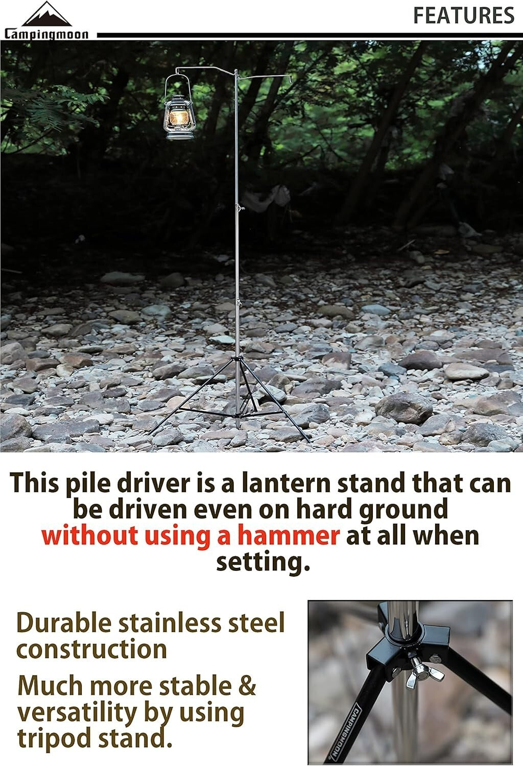 Camp-Ready Durable Lantern Stand with Dual Hooks & Tripod Design - D-240, D-243